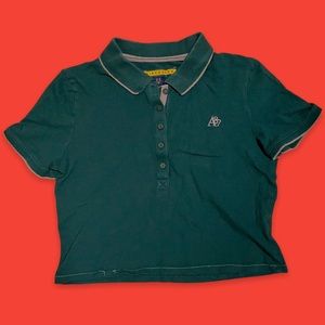 reworked forest green polo crop top